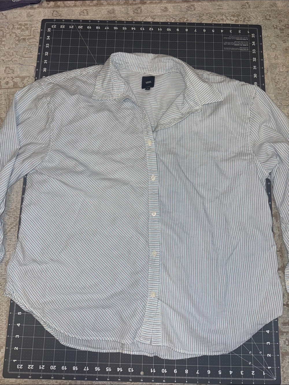 Vans White Button-Down Shirt with Thin Blue Stripes